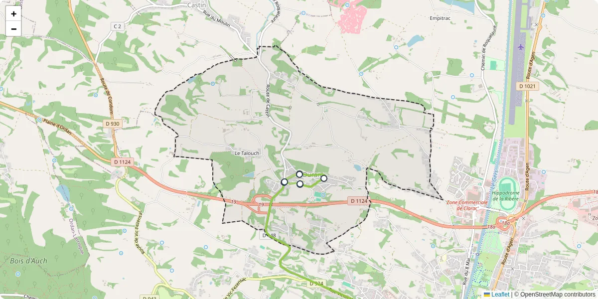 Carte du réseau de transport en commun à Duran - lignes de bus et arrêts