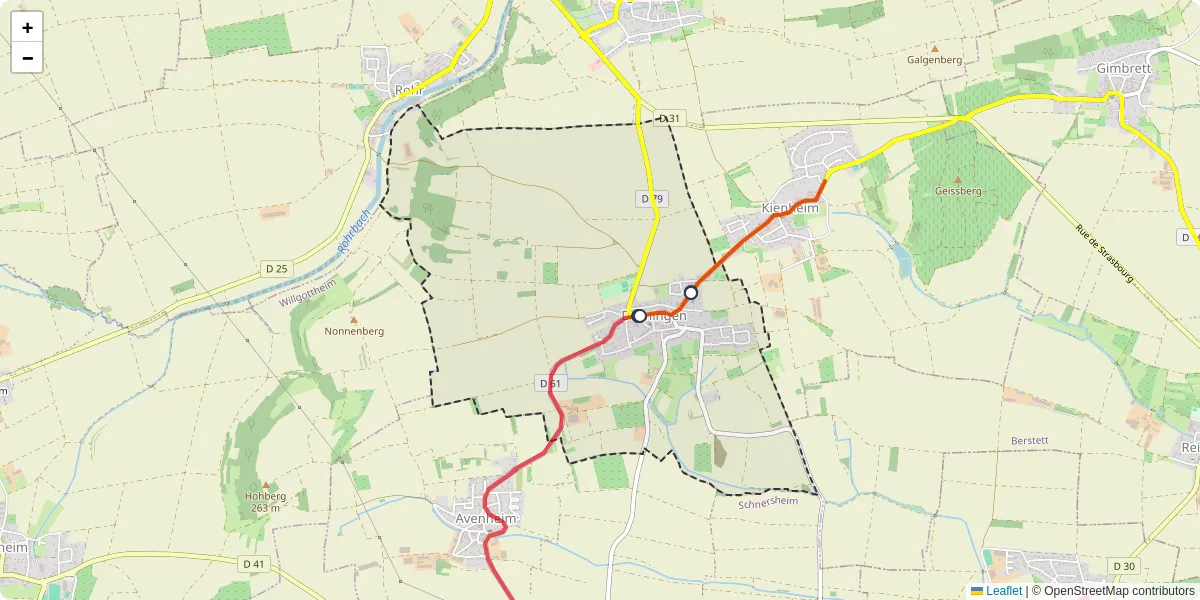 Carte du réseau de transport en commun à Durningen - lignes de bus et arrêts