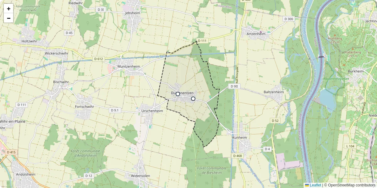 Carte du réseau de transport en commun à Durrenentzen - lignes de bus et arrêts