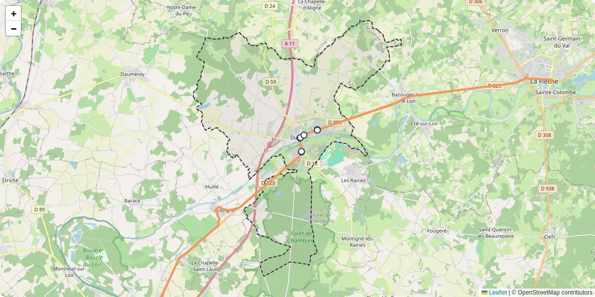 Carte du réseau de transport en commun à Durtal - lignes de bus et arrêts