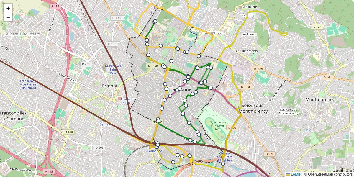 Carte du réseau de transport en commun à Eaubonne - lignes de bus et arrêts