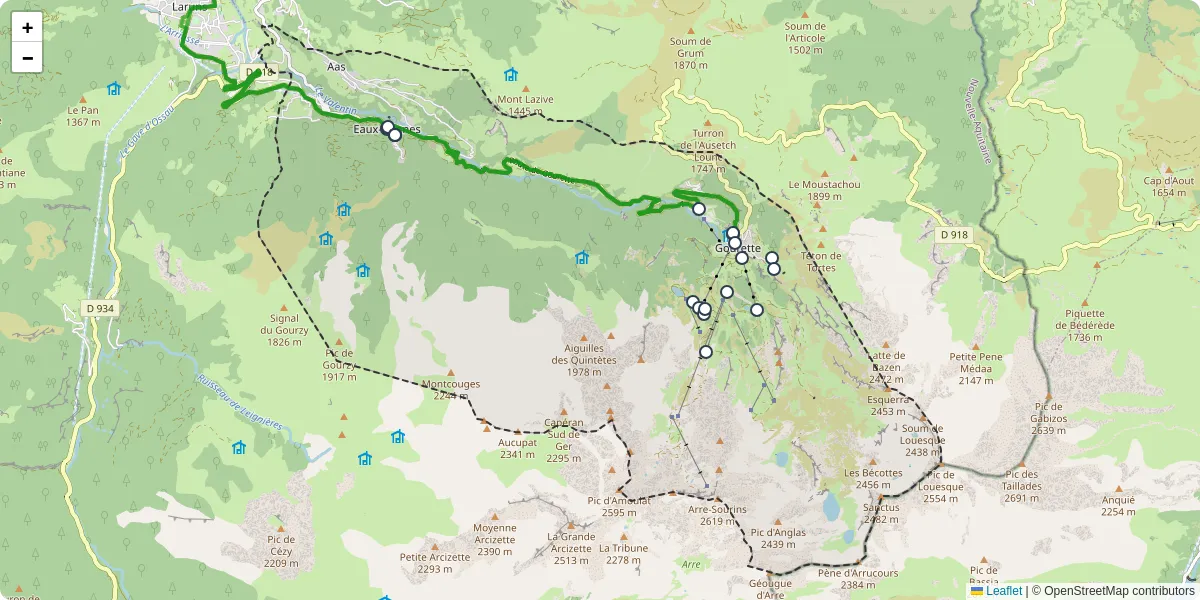 Carte du réseau de transport en commun à Eaux-Bonnes - lignes de bus et arrêts