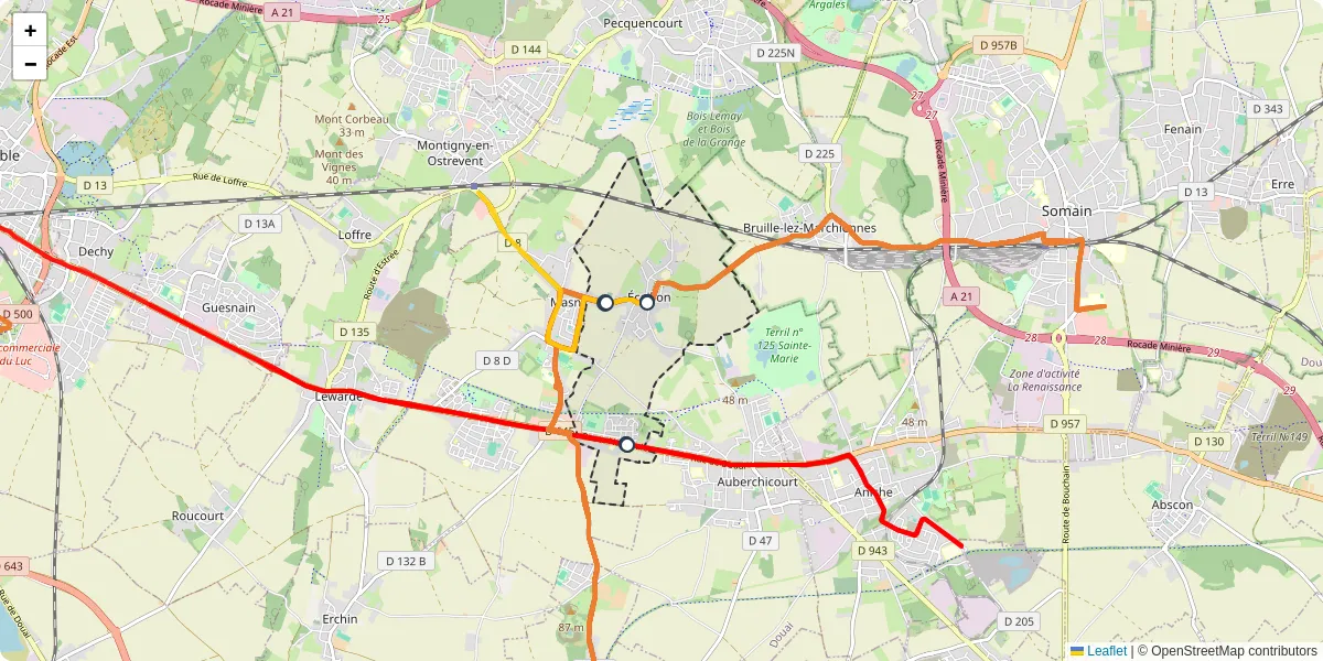 Carte du réseau de transport en commun à Écaillon - lignes de bus et arrêts