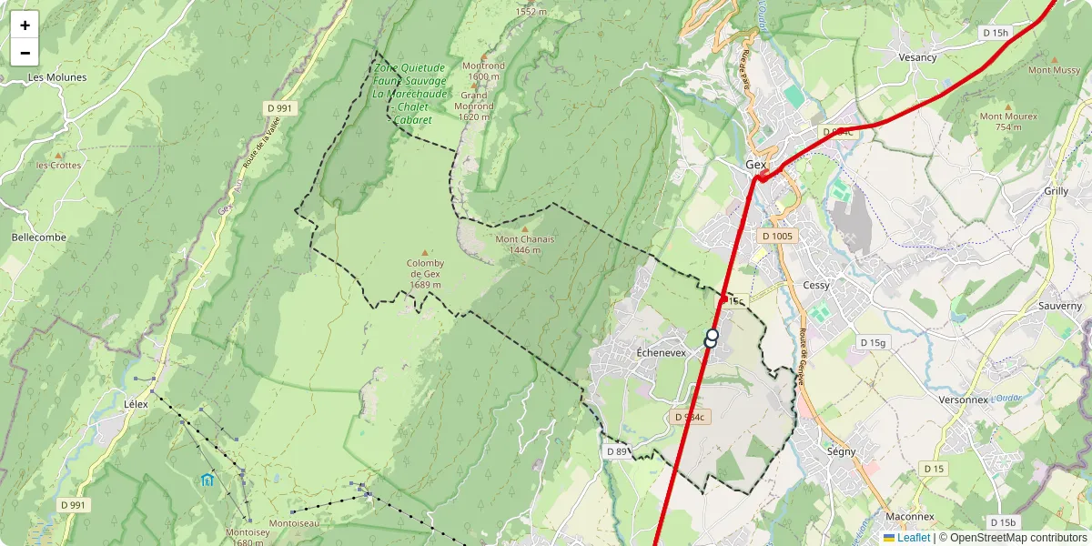 Carte du réseau de transport en commun à Échenevex - lignes de bus et arrêts