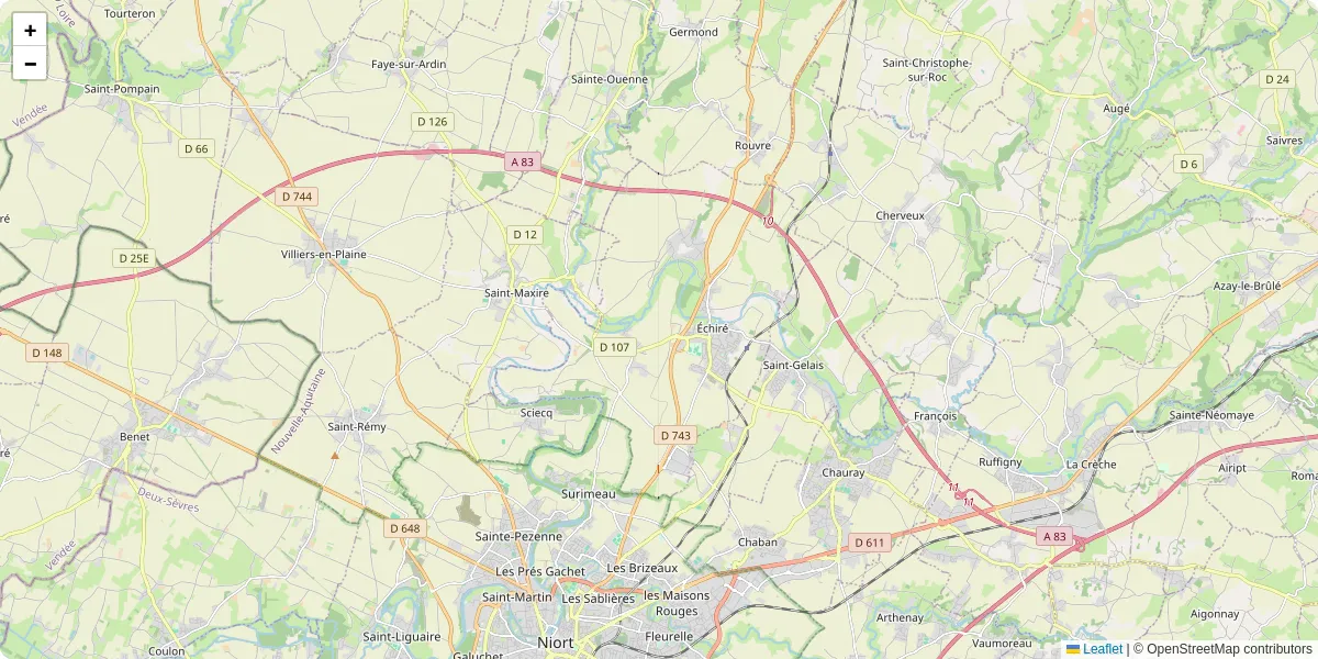 Carte du réseau de transport en commun à Échiré - lignes de bus et arrêts