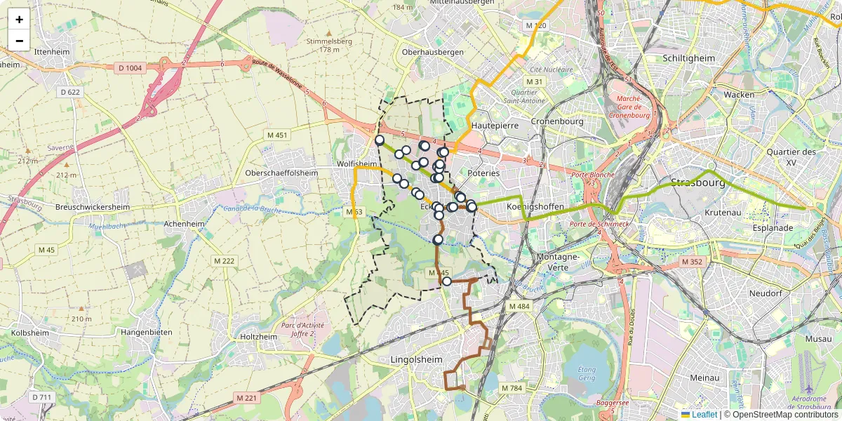 Carte du réseau de transport en commun à Eckbolsheim - lignes de bus et arrêts