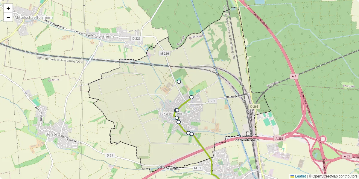 Carte du réseau de transport en commun à Eckwersheim - lignes de bus et arrêts