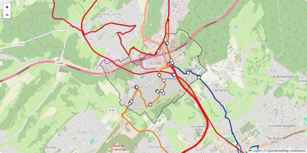 Carte du réseau de transport en commun à École-Valentin - lignes de bus et arrêts