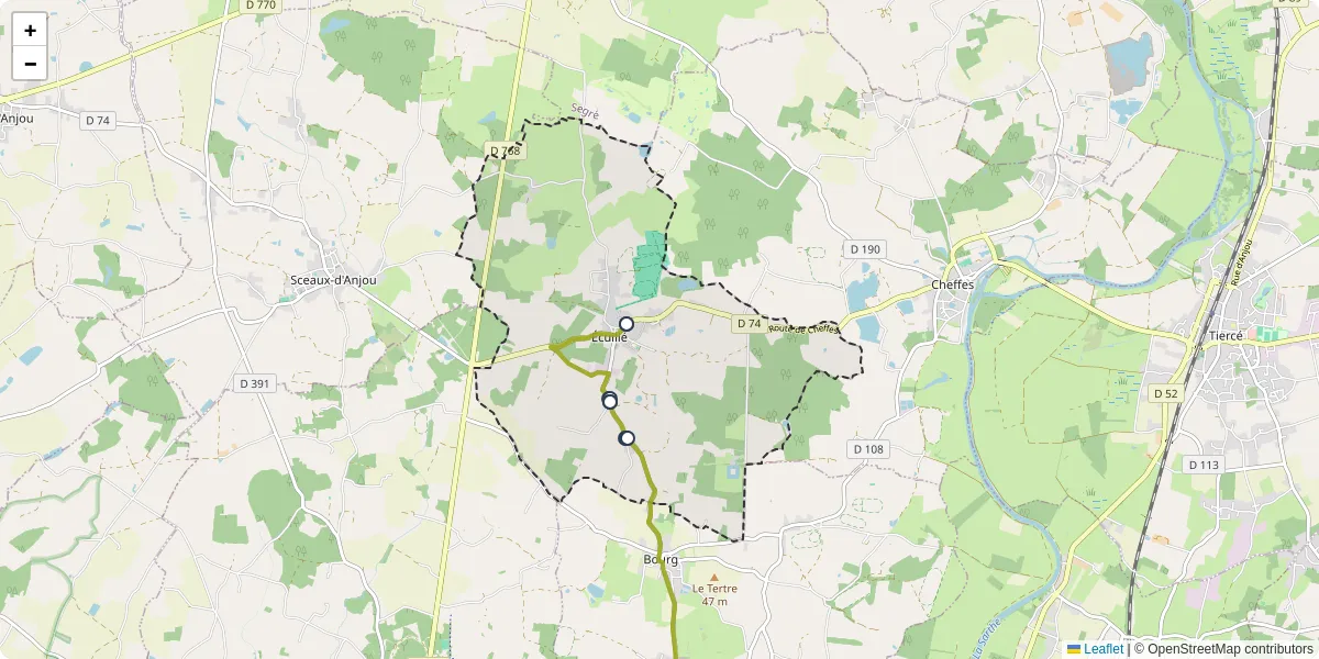 Carte du réseau de transport en commun à Écuillé - lignes de bus et arrêts