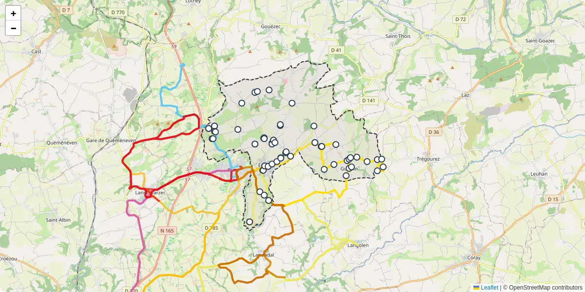 Carte du réseau de transport en commun à Edern - lignes de bus et arrêts