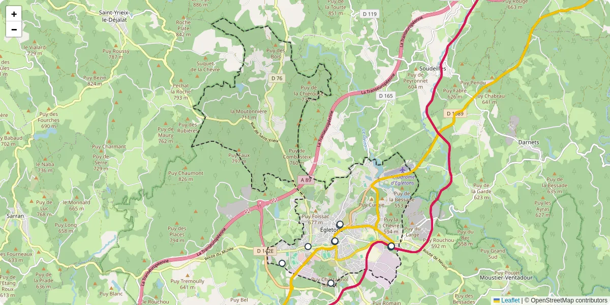 Carte du réseau de transport en commun à Égletons - lignes de bus et arrêts
