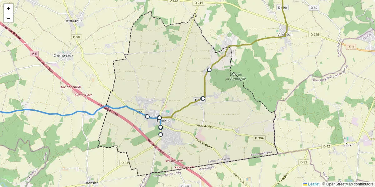 Carte du réseau de transport en commun à Égreville - lignes de bus et arrêts