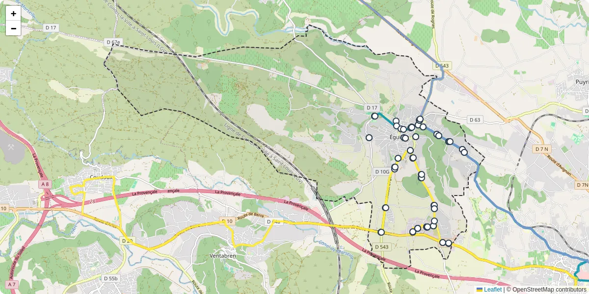 Carte du réseau de transport en commun à Éguilles - lignes de bus et arrêts