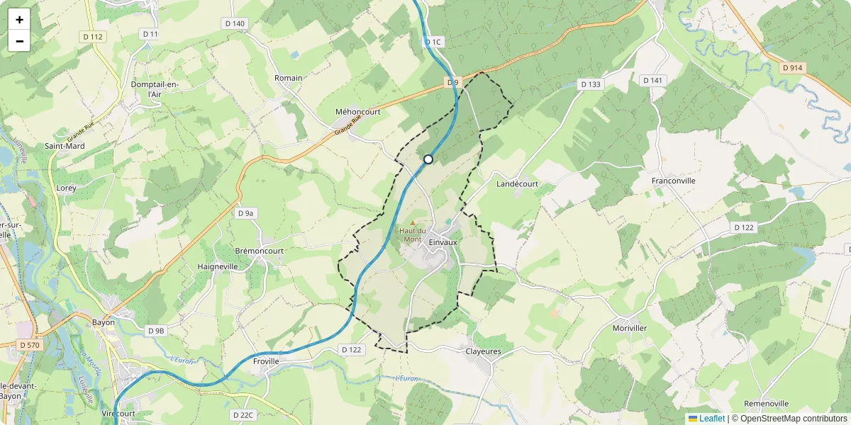 Carte du réseau de transport en commun à Einvaux - lignes de bus et arrêts