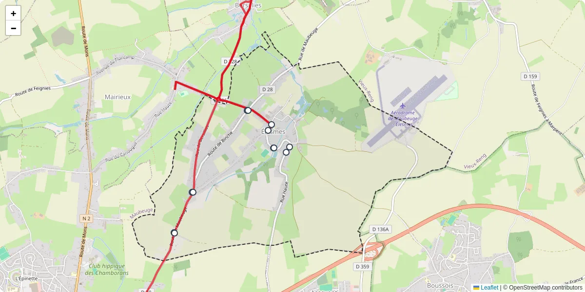 Carte du réseau de transport en commun à Élesmes - lignes de bus et arrêts