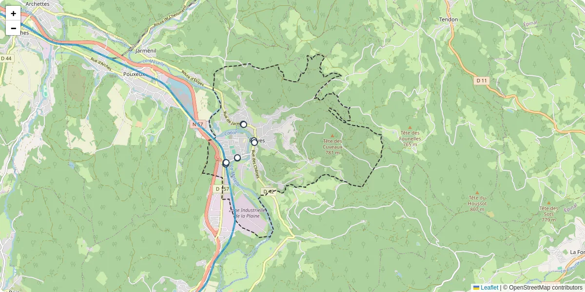 Carte du réseau de transport en commun à Éloyes - lignes de bus et arrêts