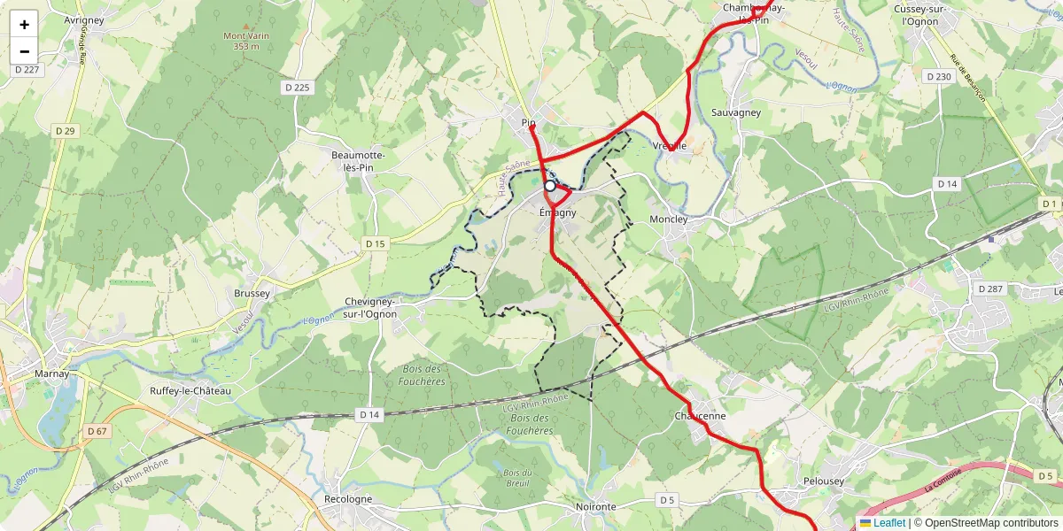 Carte du réseau de transport en commun à Émagny - lignes de bus et arrêts