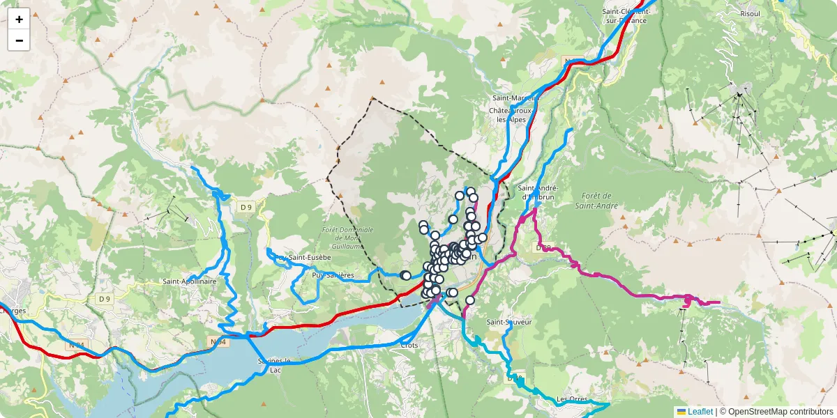 Carte du réseau de transport en commun à Embrun - lignes de bus et arrêts