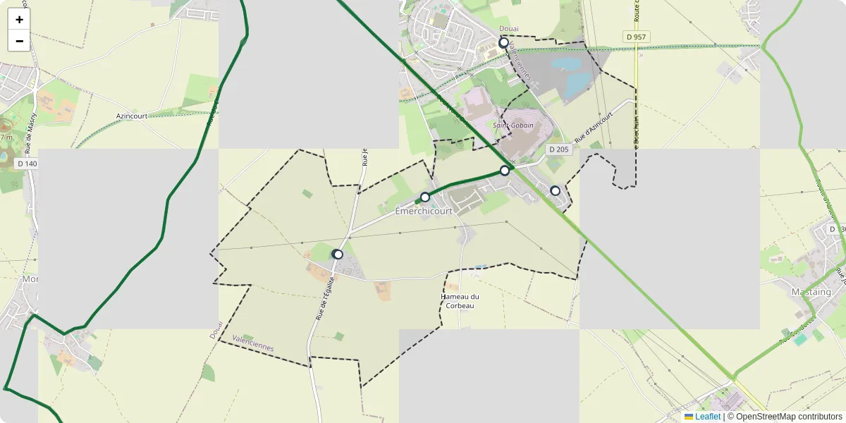 Carte du réseau de transport en commun à Émerchicourt - lignes de bus et arrêts