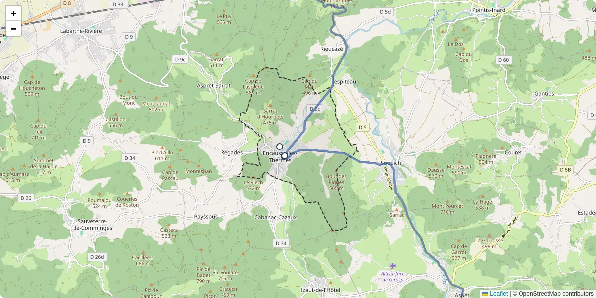 Carte du réseau de transport en commun à Encausse-les-Thermes - lignes de bus et arrêts