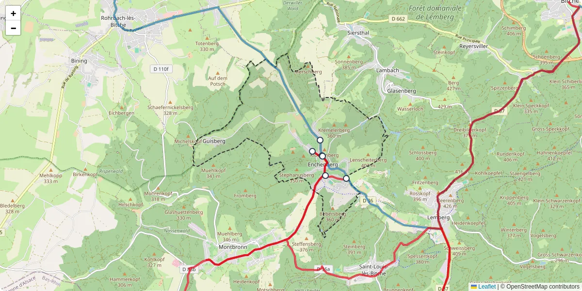 Carte du réseau de transport en commun à Enchenberg - lignes de bus et arrêts