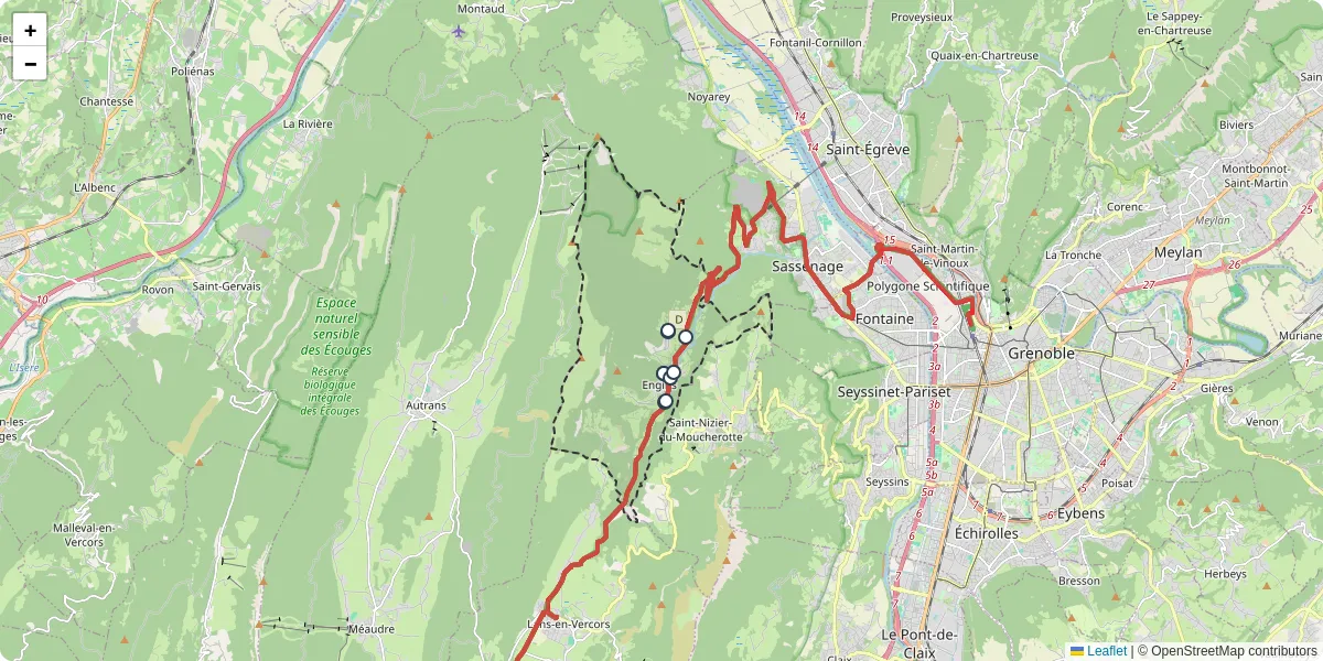 Carte du réseau de transport en commun à Engins - lignes de bus et arrêts