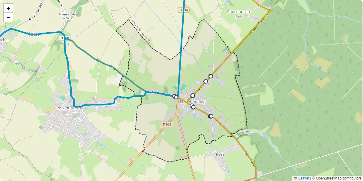 Carte du réseau de transport en commun à Englefontaine - lignes de bus et arrêts