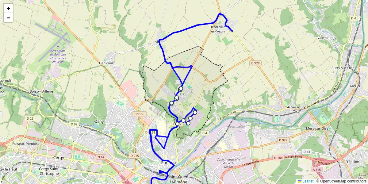 Carte du réseau de transport en commun à Ennery - lignes de bus et arrêts