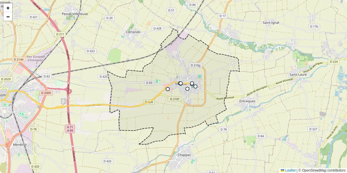 Carte du réseau de transport en commun à Ennezat - lignes de bus et arrêts