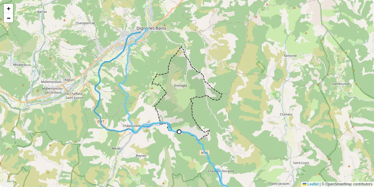Carte du réseau de transport en commun à Entrages - lignes de bus et arrêts