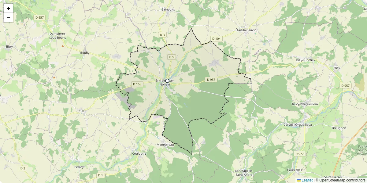 Carte du réseau de transport en commun à Entrains-sur-Nohain - lignes de bus et arrêts