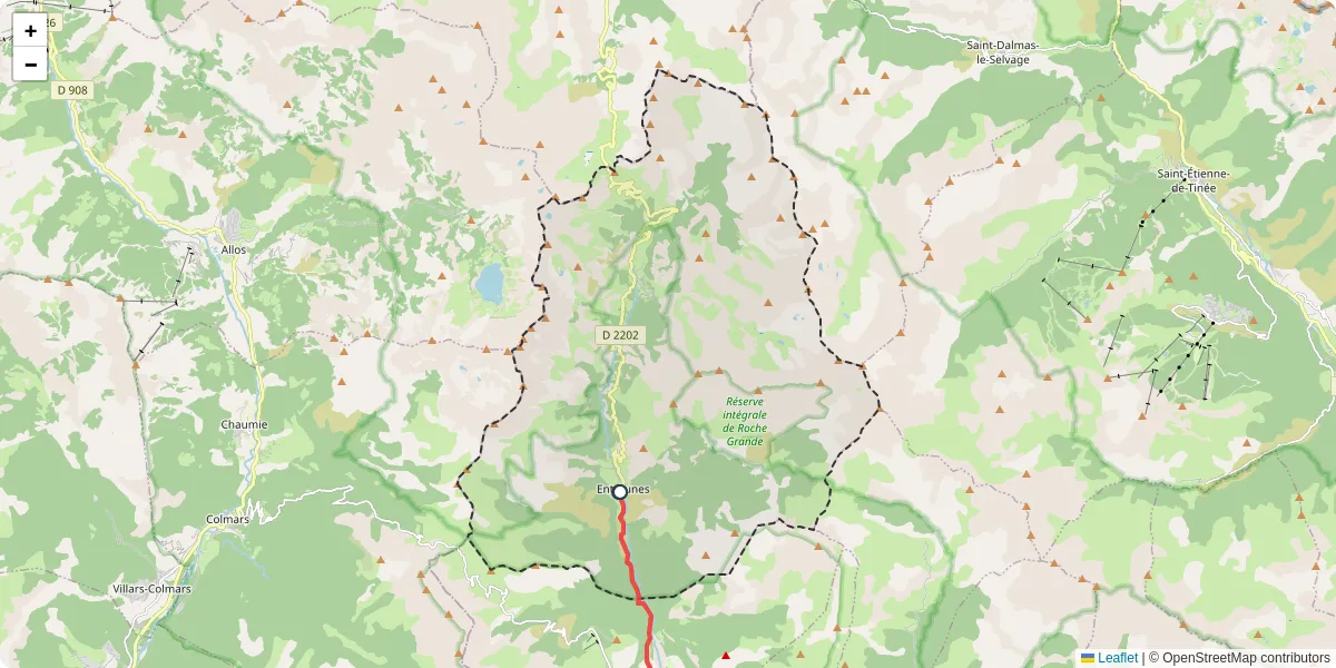 Carte du réseau de transport en commun à Entraunes - lignes de bus et arrêts