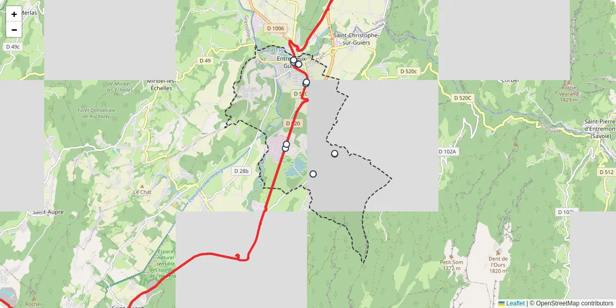 Carte du réseau de transport en commun à Entre-deux-Guiers - lignes de bus et arrêts