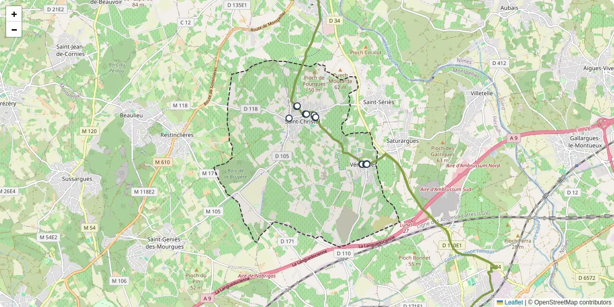 Carte du réseau de transport en commun à Entre-Vignes - lignes de bus et arrêts