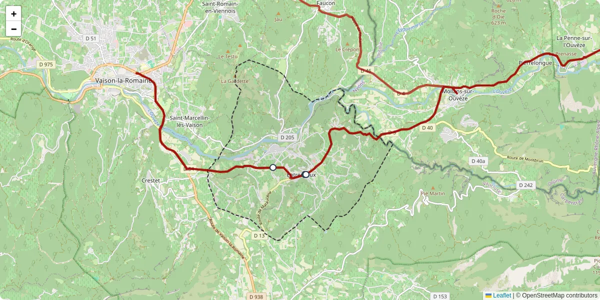 Carte du réseau de transport en commun à Entrechaux - lignes de bus et arrêts