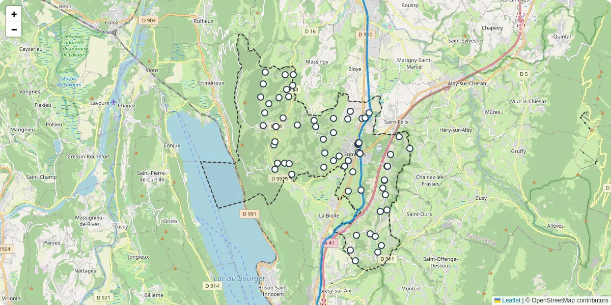 Carte du réseau de transport en commun à Entrelacs - lignes de bus et arrêts