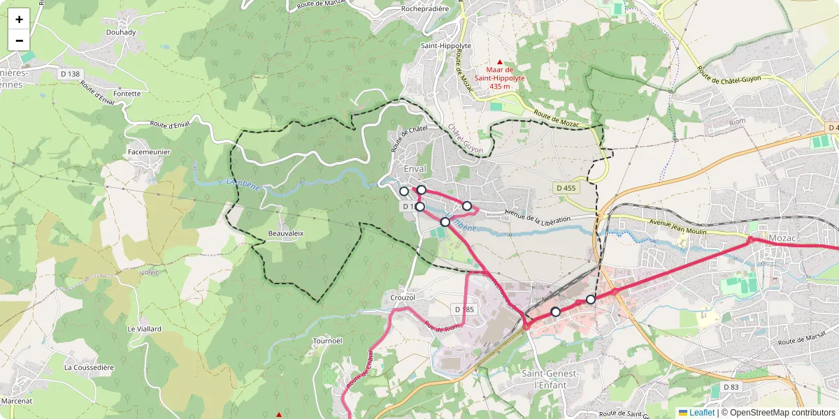 Carte du réseau de transport en commun à Enval - lignes de bus et arrêts