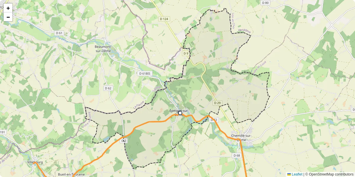 Carte du réseau de transport en commun à Épeigné-sur-Dême - lignes de bus et arrêts