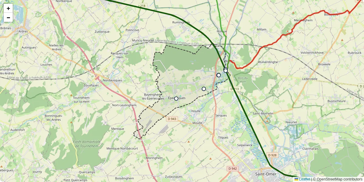 Carte du réseau de transport en commun à Éperlecques - lignes de bus et arrêts