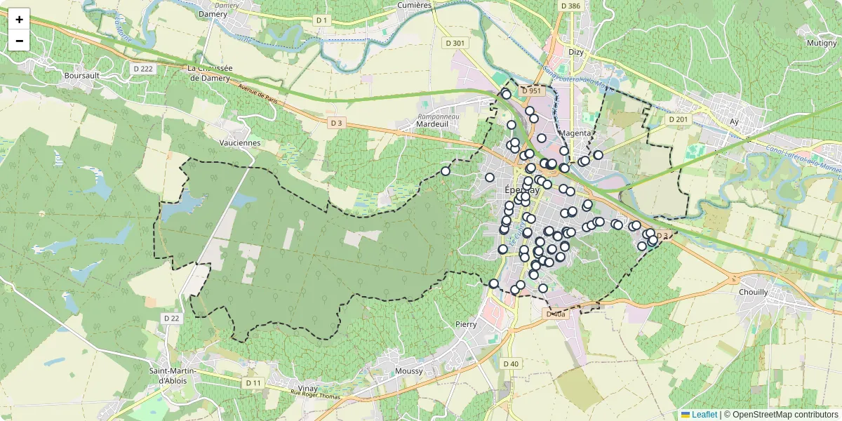 Carte du réseau de transport en commun à Épernay - lignes de bus et arrêts