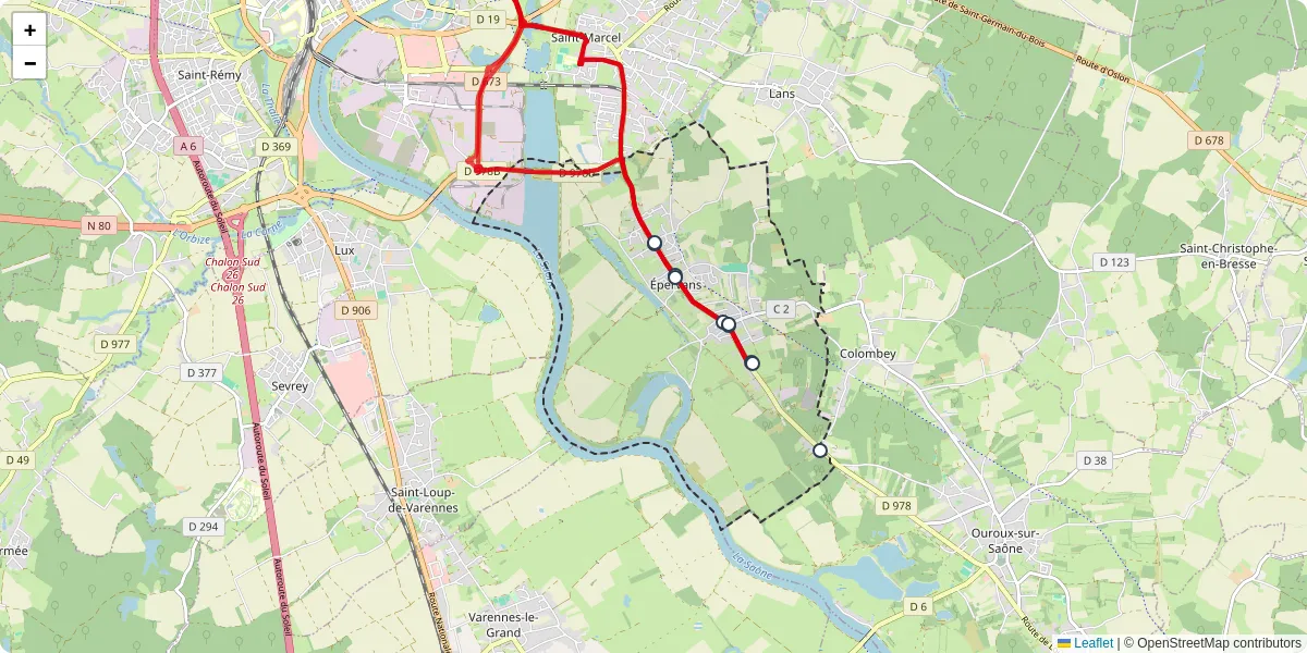 Carte du réseau de transport en commun à Épervans - lignes de bus et arrêts