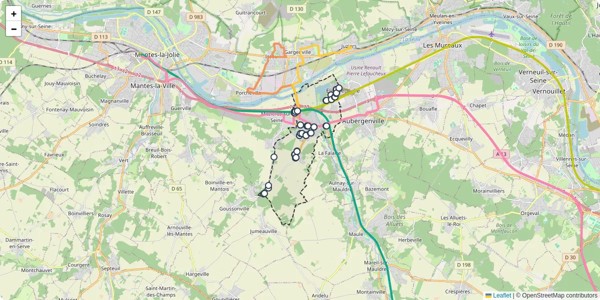 Carte du réseau de transport en commun à Épône - lignes de bus et arrêts