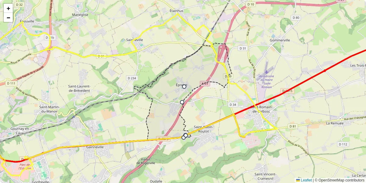 Carte du réseau de transport en commun à Épretot - lignes de bus et arrêts
