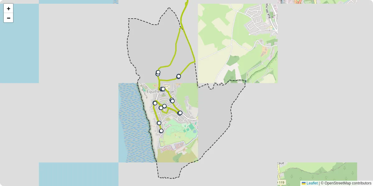 Carte du réseau de transport en commun à Équihen-Plage - lignes de bus et arrêts