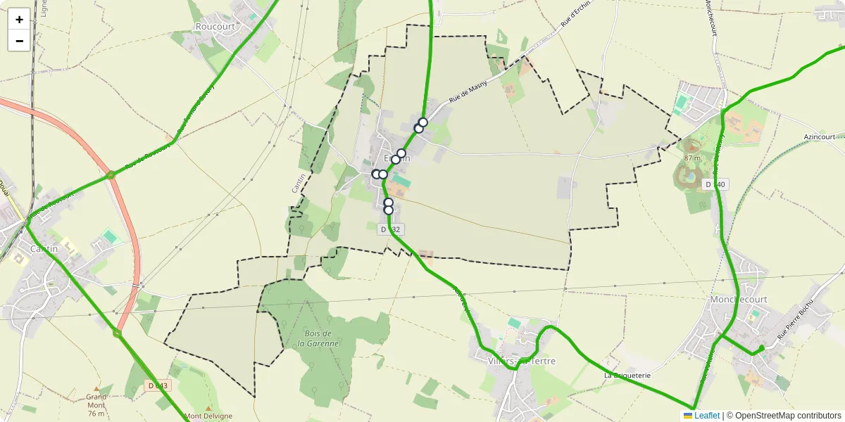 Carte du réseau de transport en commun à Erchin - lignes de bus et arrêts