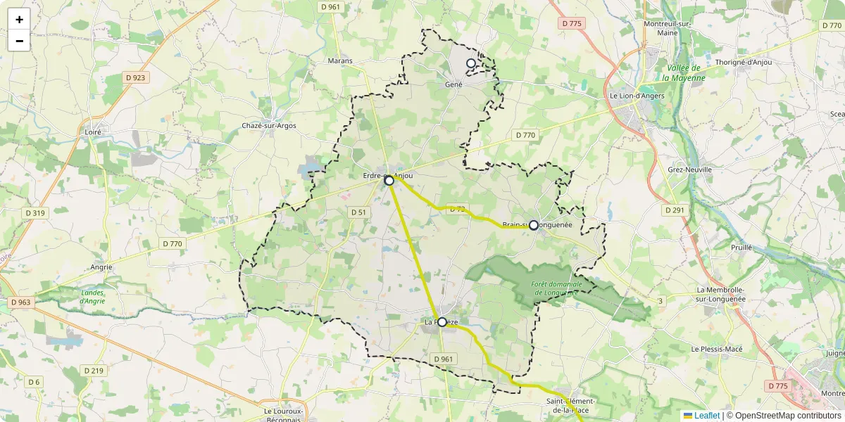 Carte du réseau de transport en commun à Erdre-en-Anjou - lignes de bus et arrêts