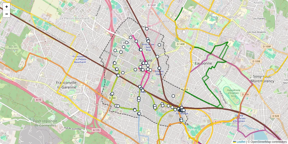 Carte du réseau de transport en commun à Ermont - lignes de bus et arrêts