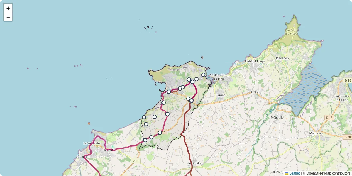 Carte du réseau de transport en commun à Erquy - lignes de bus et arrêts