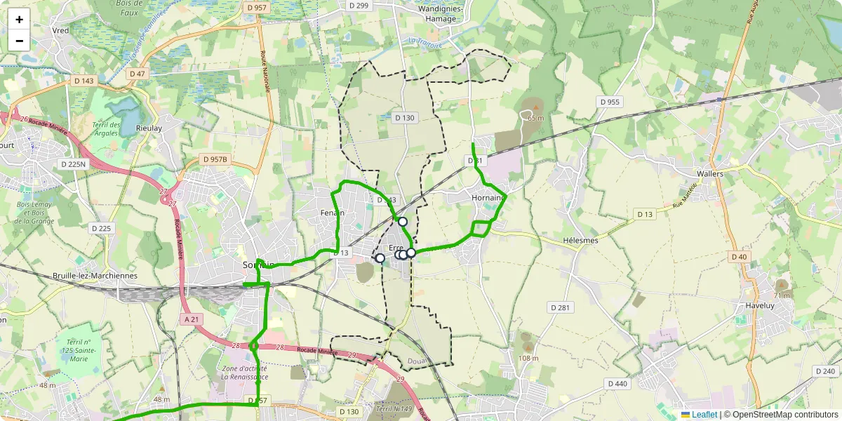 Carte du réseau de transport en commun à Erre - lignes de bus et arrêts