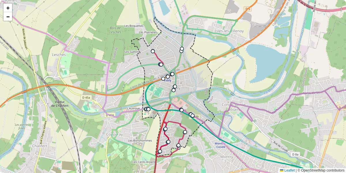 Carte du réseau de transport en commun à Esbly - lignes de bus et arrêts